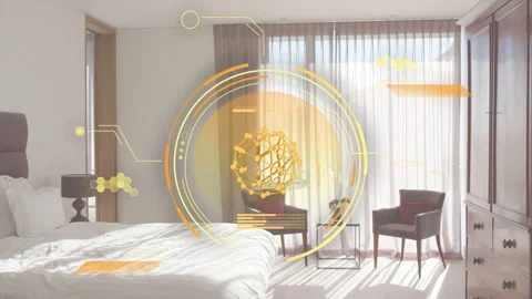 Holographic HUD animating during one-second frames, pulsing rings and rotating Stock Footage 332667025