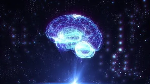 Holographic human brain rotating in virtual space, X-rays futuristic Stock Illustration