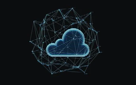 Holographic image of cloud computing, futuristic element, 3d rendering. Illustrazione stock