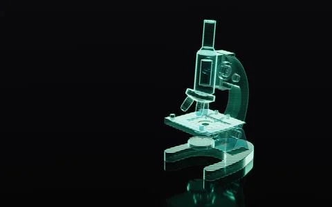 Holographic image of microscope, futuristic element, 3d rendering. Illustrazione stock
