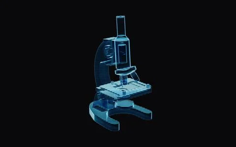 Holographic image of microscope, futuristic element, 3d rendering. Illustrazione stock