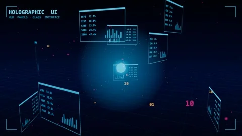 Holographic interface floating panels hud Stockbeeldmateriaal 339993171