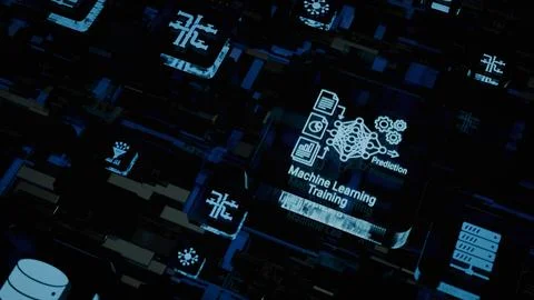 Holographic Machine Learning Interface Neural Network AI Data Science Futur.. Foto stock