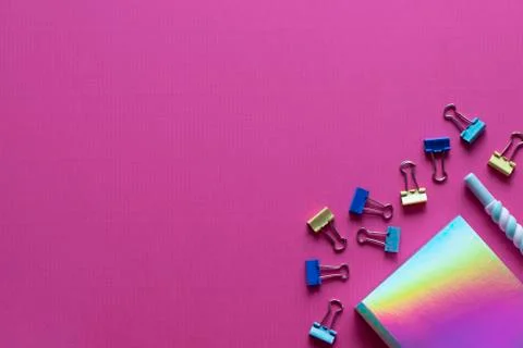 Holographic notebook on a pink background Stock Photos