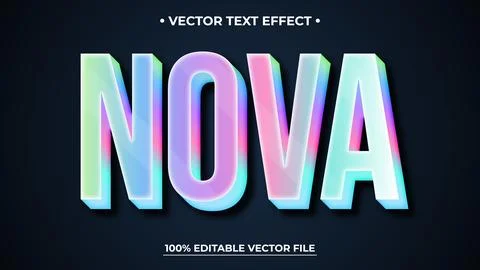 Holographic Nova Text Effect with Editable Vector File on Dark Background Stock Illustration