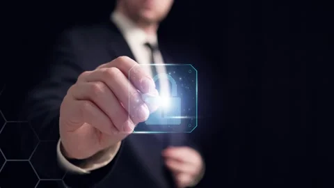 Holographic padlock icon for cybersecurity Stock Footage 293286205