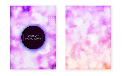 Holographic Pattern. Tech Banner. Violet Round Background. Neon Stock Illustration