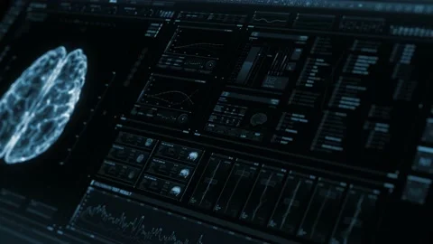 Holographic perspective interface analyzing human brain anatomy and morphology Stock Footage 144987983