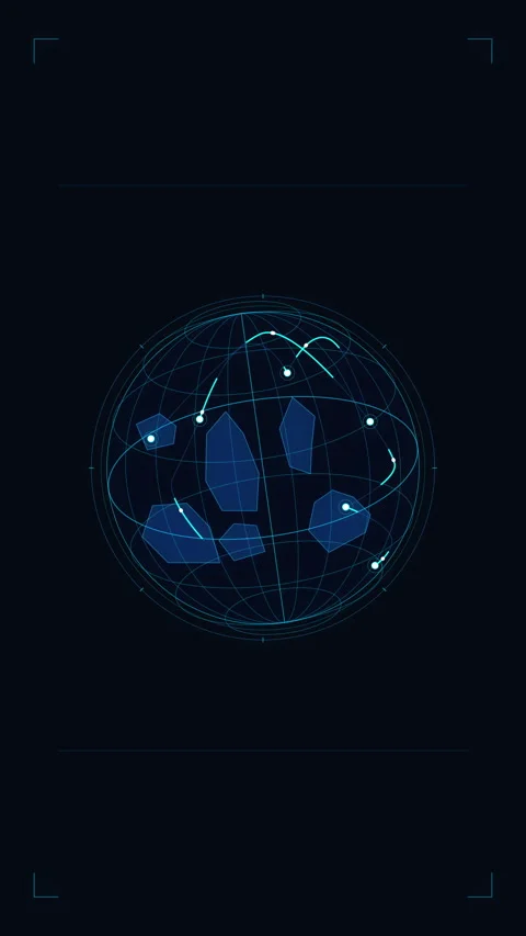 Holographic planet sphere animation featuring blue glowing tech lines Stock Footage 346548751