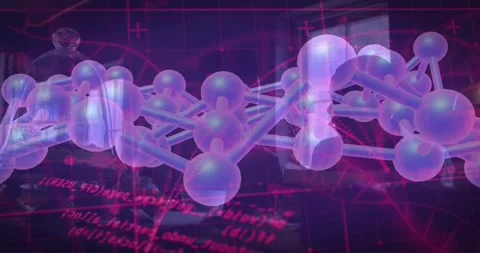 Holographic projector activating chain rotation, scientists monitoring code grid Video stock 318544290