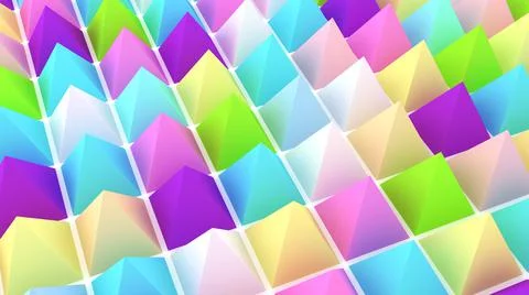 Holographic pyramids background. 3d multicolor spikes abstract. Ilustração Stock