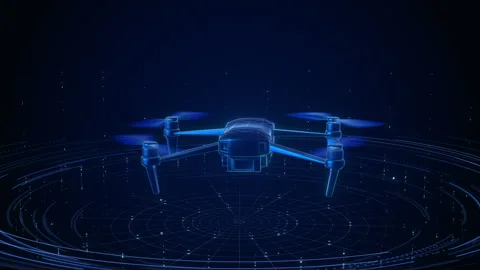 Holographic quadcopter drone hovering on a virtual turntable Vidéo 341863386