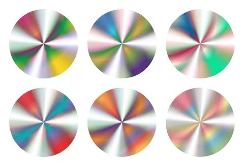 Holographic Radial Gradient Vector Set: Metallic Circle Backgrounds Stock-Illustration