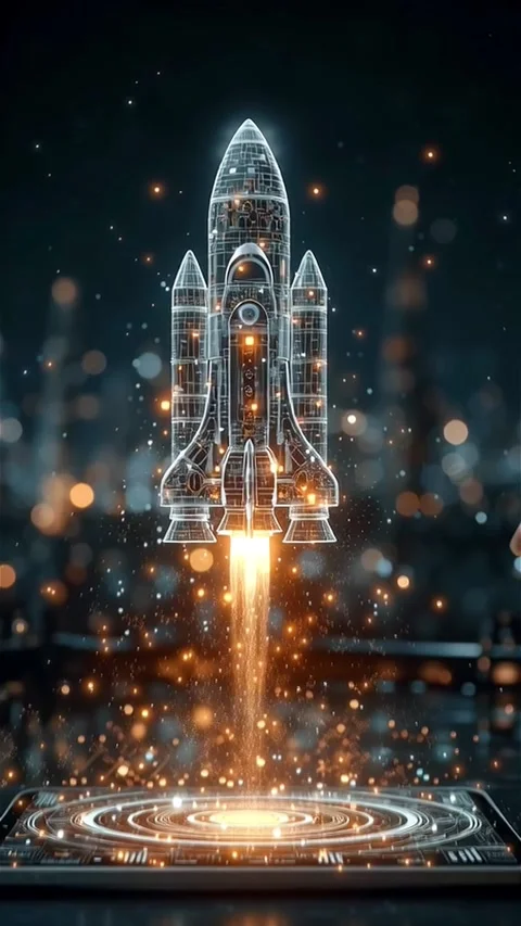 Holographic Rocket Launch – High-Tech Sci-Fi Animation Stock Footage 312781962