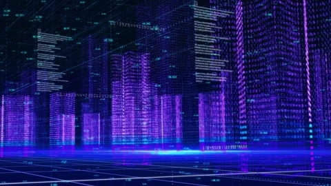 Holographic science fiction concept Internet digital smart city building bac Stock-Footage 152697553