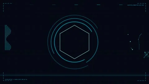 Holographic screen frame interface with central hexagon Stock Footage 337105685
