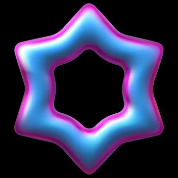 Holographic six-pointed star frame realistic 3D vector, pink blue gradient Stock Illustration