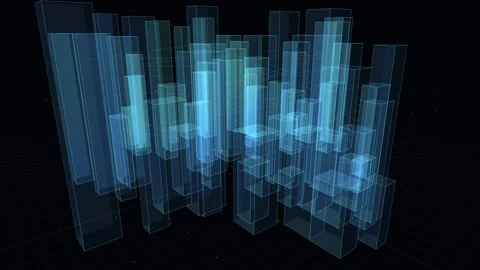 Holographic smart city with translucent blue skyscrapers connected by float.. Stock-Footage 345981513