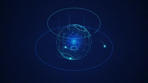 Holographic sphere data interface rotating in digital space for global netw.. Stock Footage 345334110