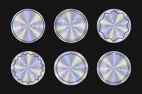 Holographic stickers empty circle set. Hologram multicolored labels with bl.. Stock Illustration