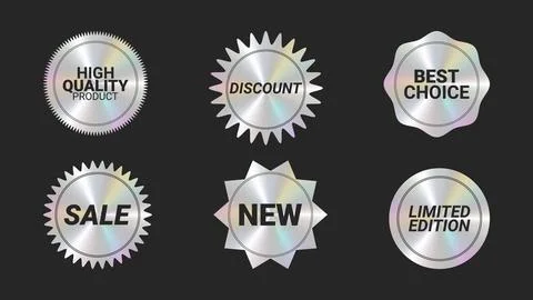 Holographic stickers logos emblem labels color set Stock Illustration