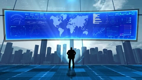 Holographic technology big screen data chart presentation background Stock Footage 221556757