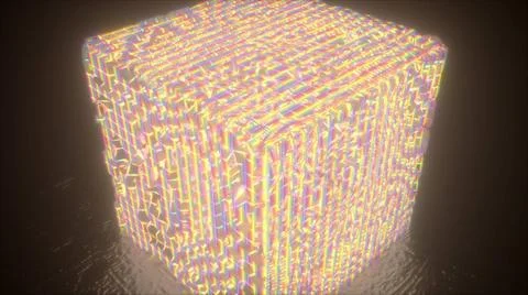 Holographic technology cube abstract background. Geometric 3d render of fu... Foto stock
