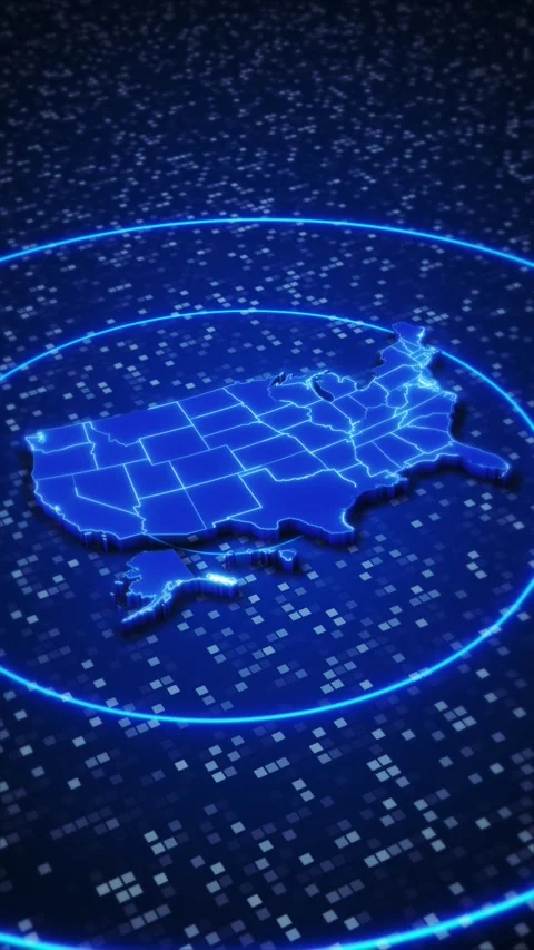 Holographic USA Map Platform with Circular Scan Interface Stock Footage 342614477