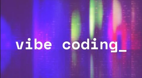 Holographic Vibe Coding Aesthetic with Glowing Purple Neon Interface, Futuris Stock Illustration