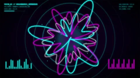 Holographic Voice Ai Interface Visualizing Dynamic Neon Sound Waves with Di.. Видео 347362143