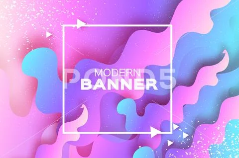 Holographic wave background in paper cut style. Origami Layered shapes Stock Illustration