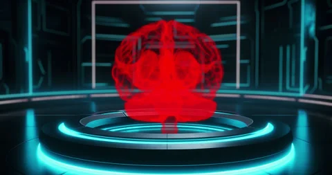 Holographic wireframe brain Stock Footage 240858747