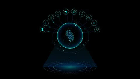 Holographic wireframe structure rotating inside glowing sphere digital inte.. Stock Footage 344651571