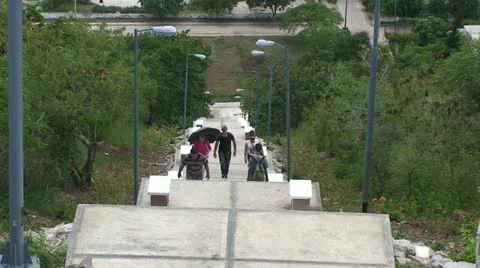 Holquín, La Loma de la Cruz, climbing the stairs Stock Footage