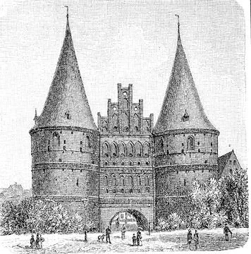 Holstein Gate Holsteiner Tor c 1880 Luebeck Germany digitally restored Stock Illustration