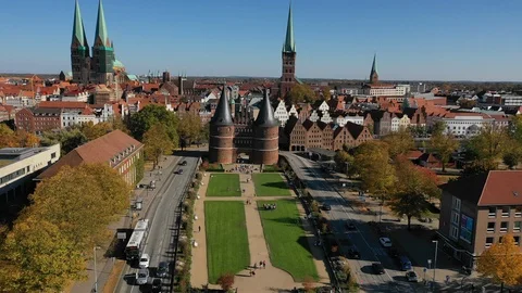 Holstentor_aerial Video stock 96352374