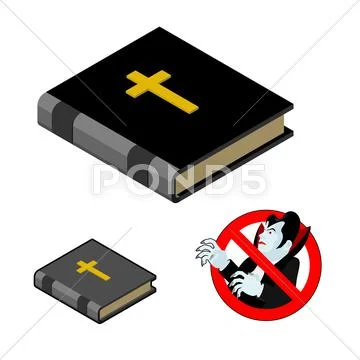 Holy Bible against vampires. Ban Dracula. Anti Vampire tool. Destruction and Stock Illustration