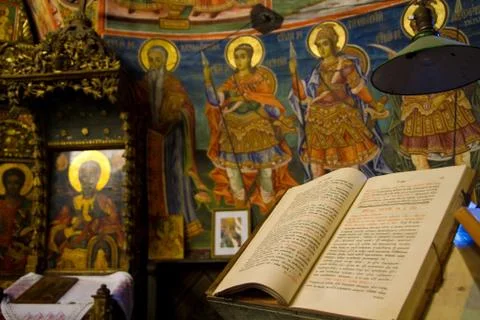 Holy bible on altar Stock Photos