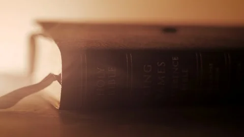 Holy Bible Close up. Old Testament. With smoke and shallow depth of field 4k Stock Footage 123566833