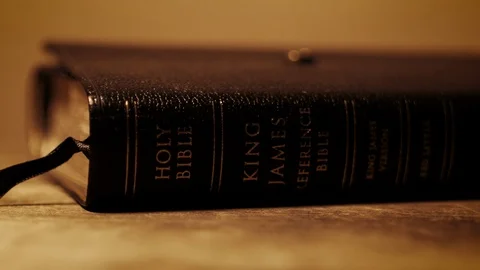 Holy Bible Close up. Old Testament. With smoke and shallow depth of field 4k Stock Footage 123569012