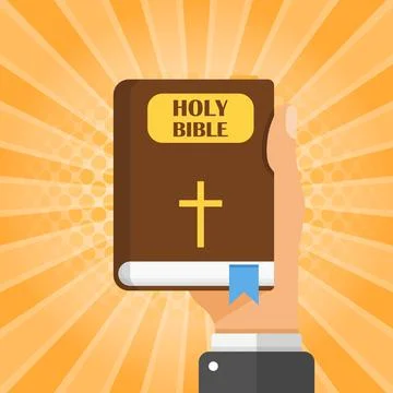 Holy bible in hand icon in flat style. Christianity book vector illustratio.. Stock Illustration