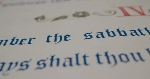 Holy Bible Macro Remember The Sabbath Day Pan Right Stock Footage 299953237