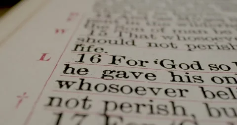 Holy Bible Macro Text John 3 16 For God So Loved The World Pan Right Stock Footage 299954037