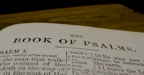 Holy Bible Macro Text Title The Book Of Psalms Tilt Down Stock Footage 299956544