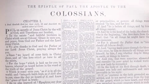 Holy Bible New Testament Study book of Colossians Video stock 293326601