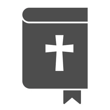 Holy bible solid icon. Pocketbook with cross sign and bookmark. Jurisprudence Stock Illustration