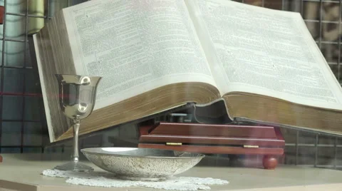 The holy bible in a store window  Stock Footage 57094159