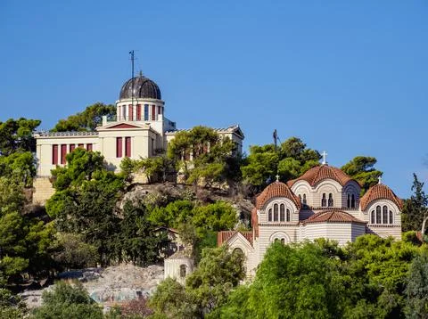 Holy Church of Saint Marina and National Observatory, Athens, Attica, Greece, Stock Photos