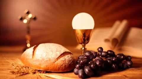 Holy Communion Bread, Wine Stock Footage 63298222