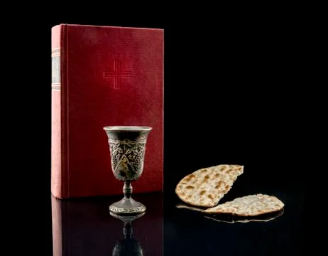 Holy Communion Bread, Wine Stock Photos